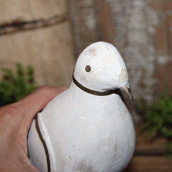 White Shabby VTG Wood & Brass Decorative Bird Decor Object - Picture 4 of 8